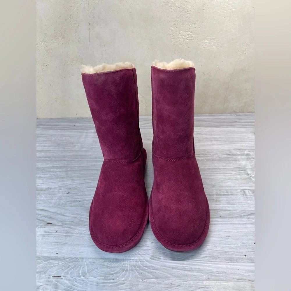 Bearpaw Arya Burgundy Maroon Suede Wool Blend Lining Fringe Winter Boots Size 7